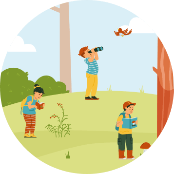 Education icon of kids out in nature